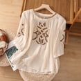 thumbnail image 2 of Womens Summer Tops Vintage Long Sleeve Floral Embroidered Print Fashion T Shirts Crew Neck Vacation Tee 2026, 2 of 9