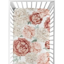 Sweet Jojo Designs Peony Floral Garden Pink and Ivory Fitted Crib Sheet