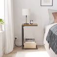 thumbnail image 4 of C Shaped Side Table with Charging Station, Storage Bag for Living Room, Brown, 4 of 8