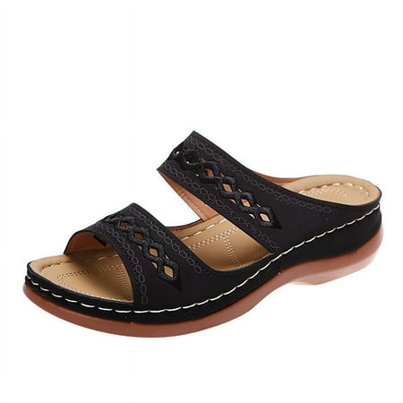 

XWQYRG Women s Embroidered Wedge Perfectchose Arch Support Sandals Slip On OpenToe Casual Comfortable Orthopedic slippers Non-Slip Breathable Outdoor Walking Sandles