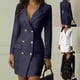 thumbnail image 4 of Conjunto de chaqueta fina de color liso con gabardina cruzada, ropa cómoda, duradera y sencilla para mujer, 4 of 5