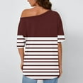 thumbnail image 6 of Hot days, bold styles Olyvenn Summer Tops for Women 2025 Trendy Crew Neck Short Sleeve Blouses Loungewear Shirts Cold Shoulder Homewear Blouse Vacation Striped Clothes Wine XL, 6 of 6