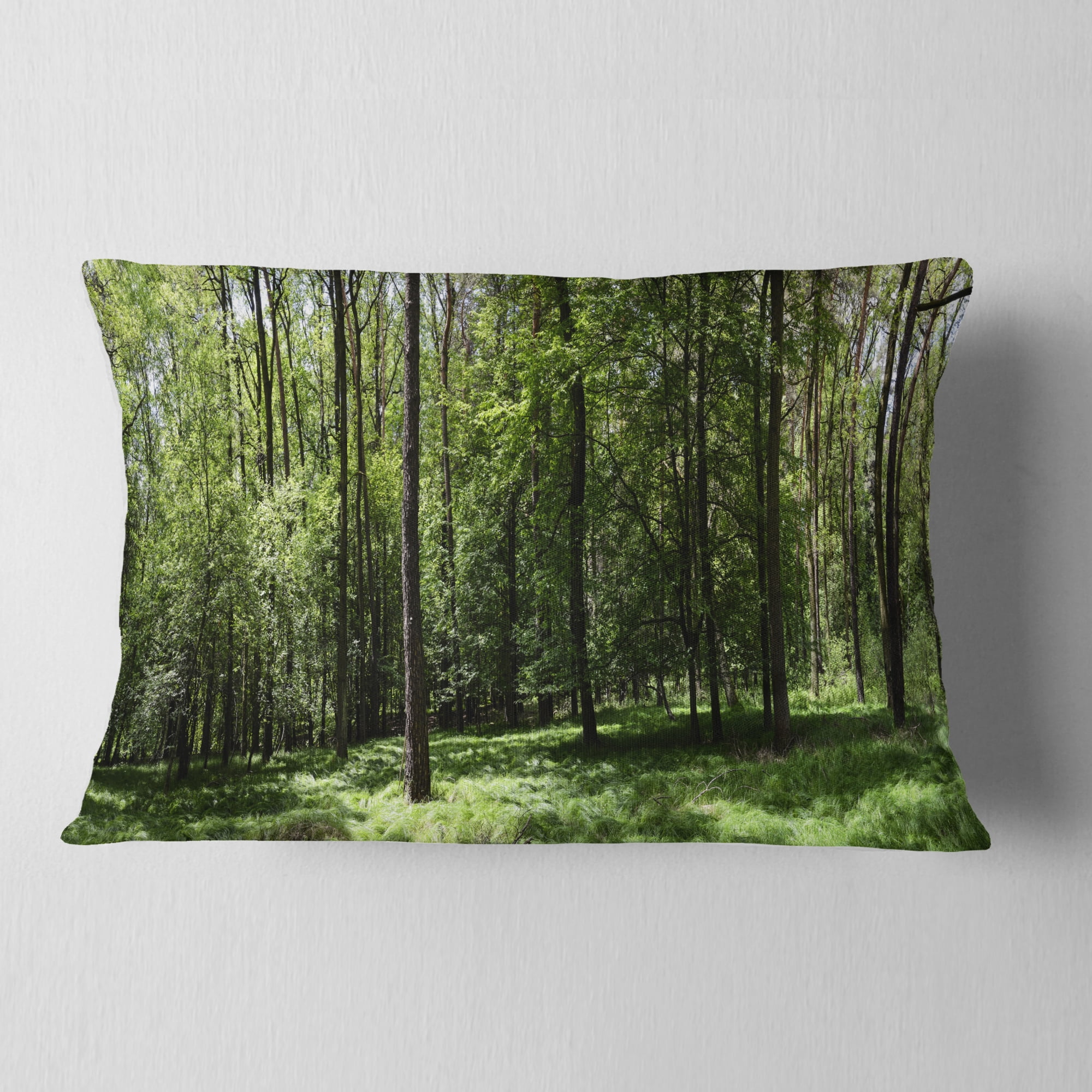 Designart Wild Green Forest Panorama - Oversized Forest Throw Pillow - 12x20