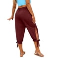thumbnail image 4 of Plus Size Casual Capris Women’s Loose Capris Plus Size Side Split Joggers Workout Pants with Drawstring Outdoor Hiking Athletic Cropped Trousers,Wine,4XL, 4 of 5