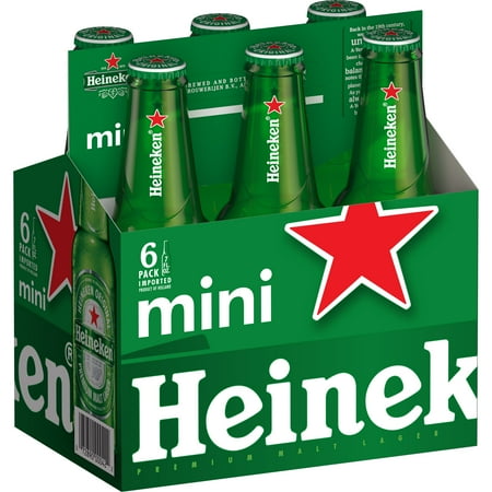 Heineken Original Netherlands Lager Import Beer, 6 pack, 7 fl oz Mini Bottles