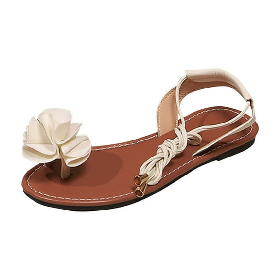 Hopeusnice Sandals for Women Non-Slip PU Materials Summer Shoes Breathable Women's Sandals Flat Heel Thong Sandals Soft Trendy Cross-Strap Moisture-Wicking Walking Shoes White 42