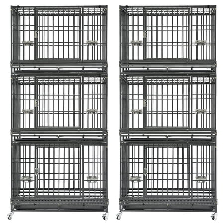 Homey Pet 37 Inch Stackable Heavy Duty Dog Crate Indestructible Escape Proof Dog Cage with Wheels Tray High Anxiety Dog Kennel Indoor Double Door Collapsible Dog Crates for Medium Dogs (6 Pack)