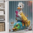 thumbnail image 5 of Chic Duck on Fish with Phone Shower Curtain Waterproof Bathroom Curtain Set with Hooks Home Decor Bathroom Curtains 4pcs, 5 of 8