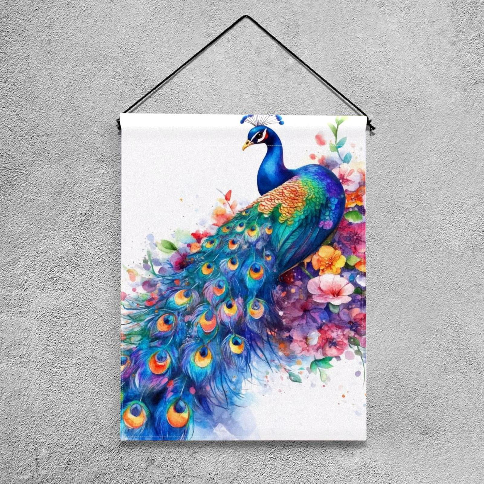Watercolor Peacock with Feathers Flowers Double Sided Garden Flag Decorative Weather Resistant Yard Flag, Large DIY Vertical Flag for Farmhouse Patio Lawn, 28x40 Inch