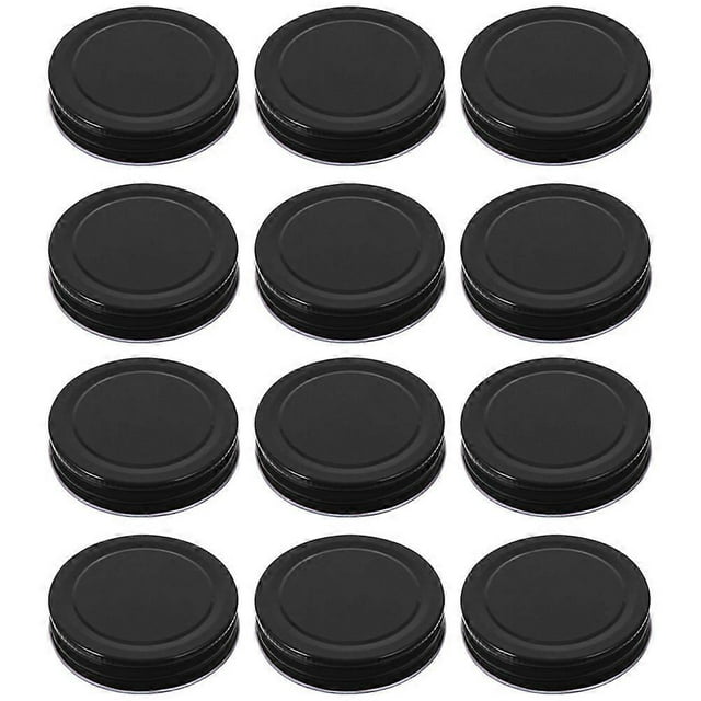 16pcs Tinplate Mason Jar Lids Mason Storage Jar Covers Caps Canning Caps (Black)