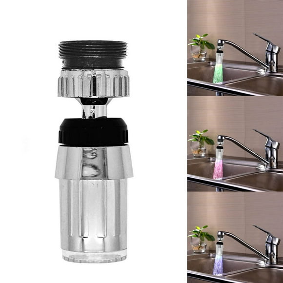 Dvkptbk Robinet d'Eau Contrôle de la Température Trois Couleurs Rotation à 360 Degrés Lumière DEL Couleur Robinet Maison et Jardin