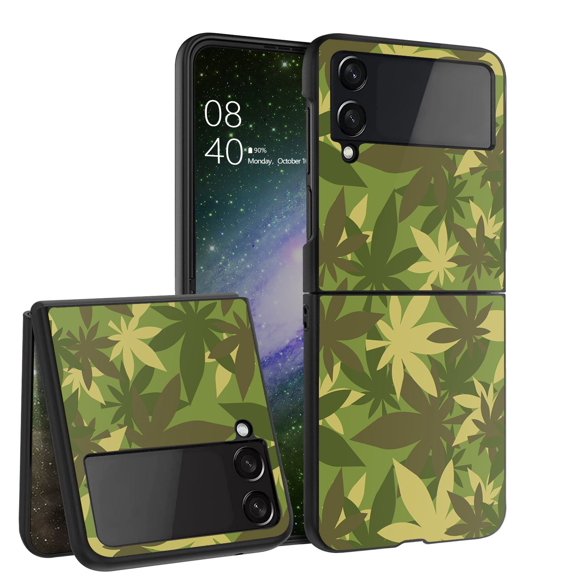 ANJ  Hard Protective Printed Case Cover Compatible with Samsung Galaxy Z Flip 4 - Green Leaves Camo