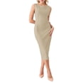 thumbnail image 1 of Vestido formal midi sin mangas de cuello barco para mujer INSPIRE CHIC color beige M, 1 of 5