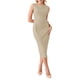 thumbnail image 1 of Vestido formal midi sin mangas de cuello barco para mujer INSPIRE CHIC color beige M, 1 of 5