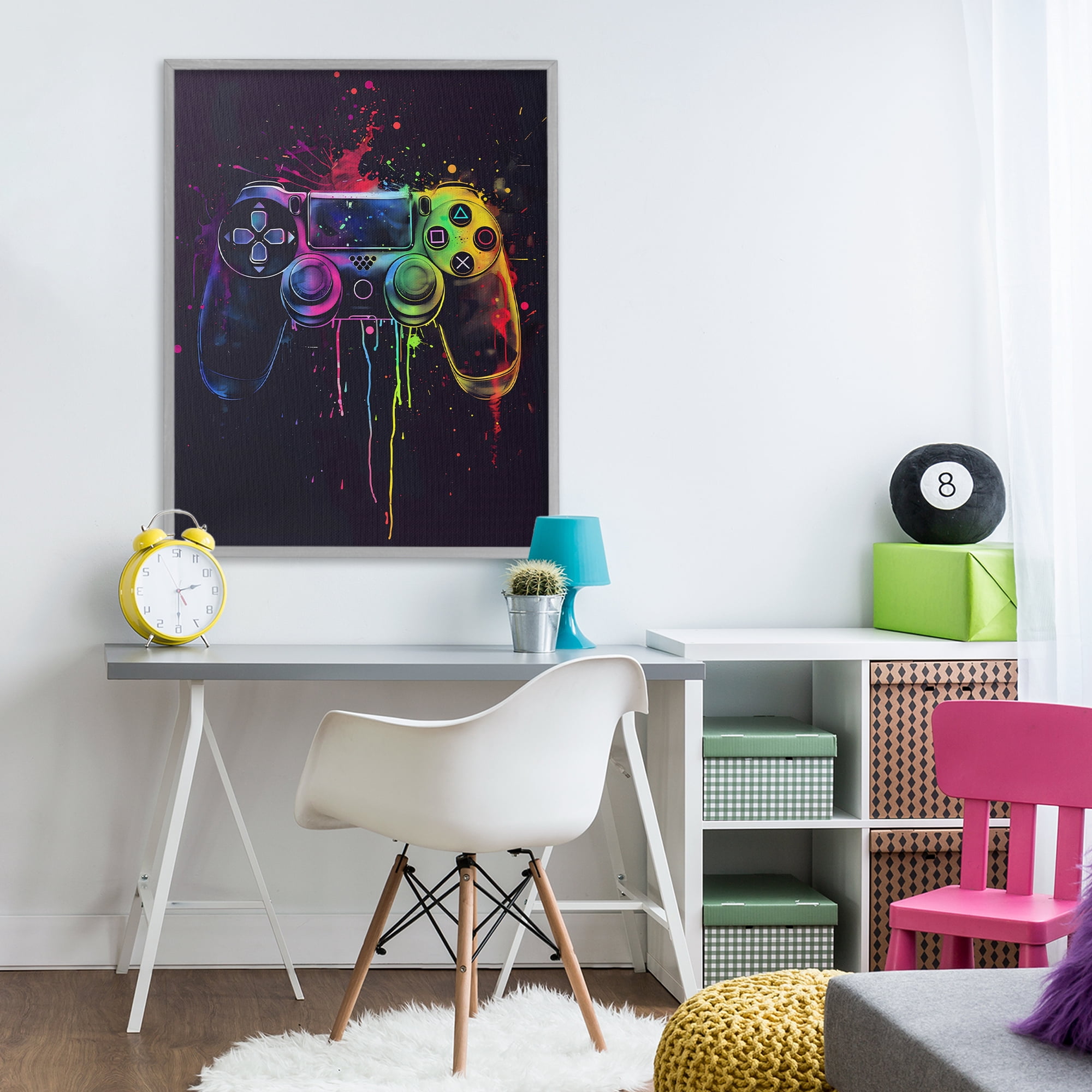Stupell Industries Rainbow Glow Gaming Controller Gray Framed Giclee Art, design by Creative Studio