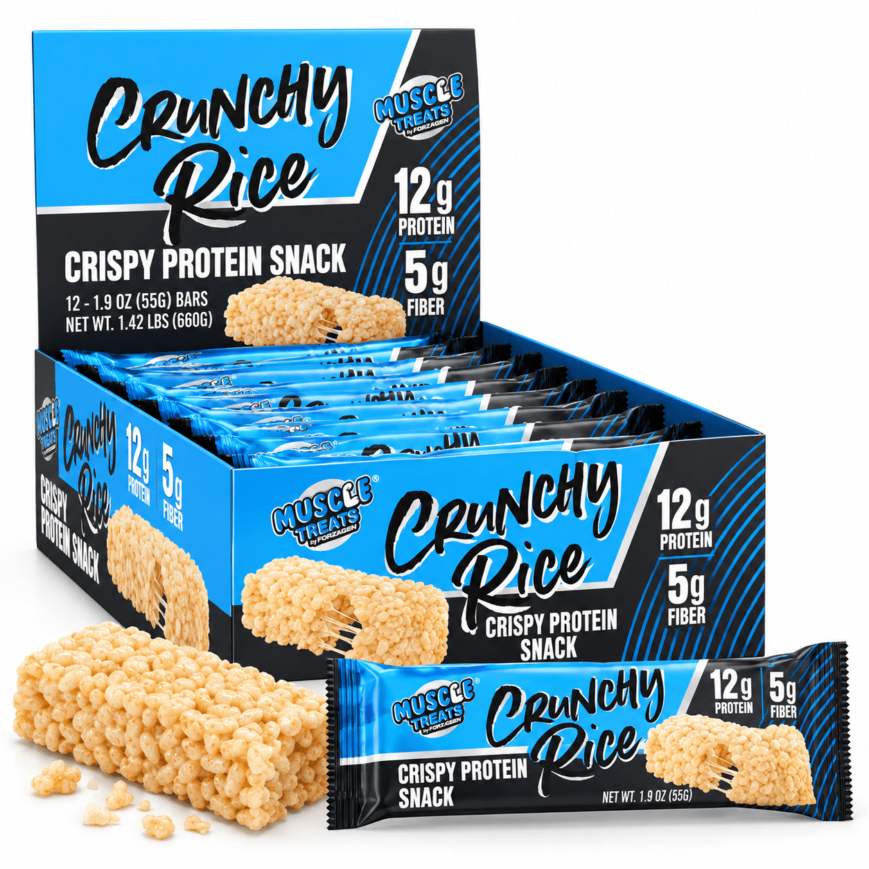 Forzagen Muscle Treat Crunchy Rice 12g Protein Bar, Crispy Protein Snack, 12 Count