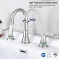 thumbnail image 2 of Kichae 2-Handle 8 inch Vanity Sink Faucet，3 Hole Brushed Nickel Bathroom Faucet with Pop Up Drain and cUPC Water Supply Hose, 2 of 8