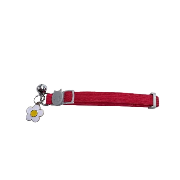 Corduroy Pet Collar with Bell and Flower Pendant, Adjustable Safety Buckle Neck Strap for Dogs and Cats, Red