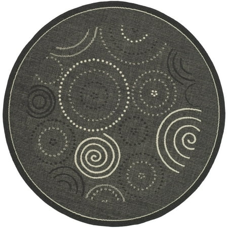 SAFAVIEH Courtyard Hugo Geometric Indoor/Outdoor Area Rug, 6'7" x 9'6", Black/Sand