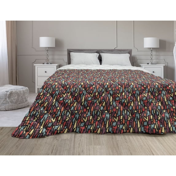 Ethnic Down Alternative Comforter, Traditional Folkloric Motif with Floral and Geometric Shapes Image, Microfiber Quilt for All Season, 5 Sizes, Indigo Scarlet, by Ambesonne