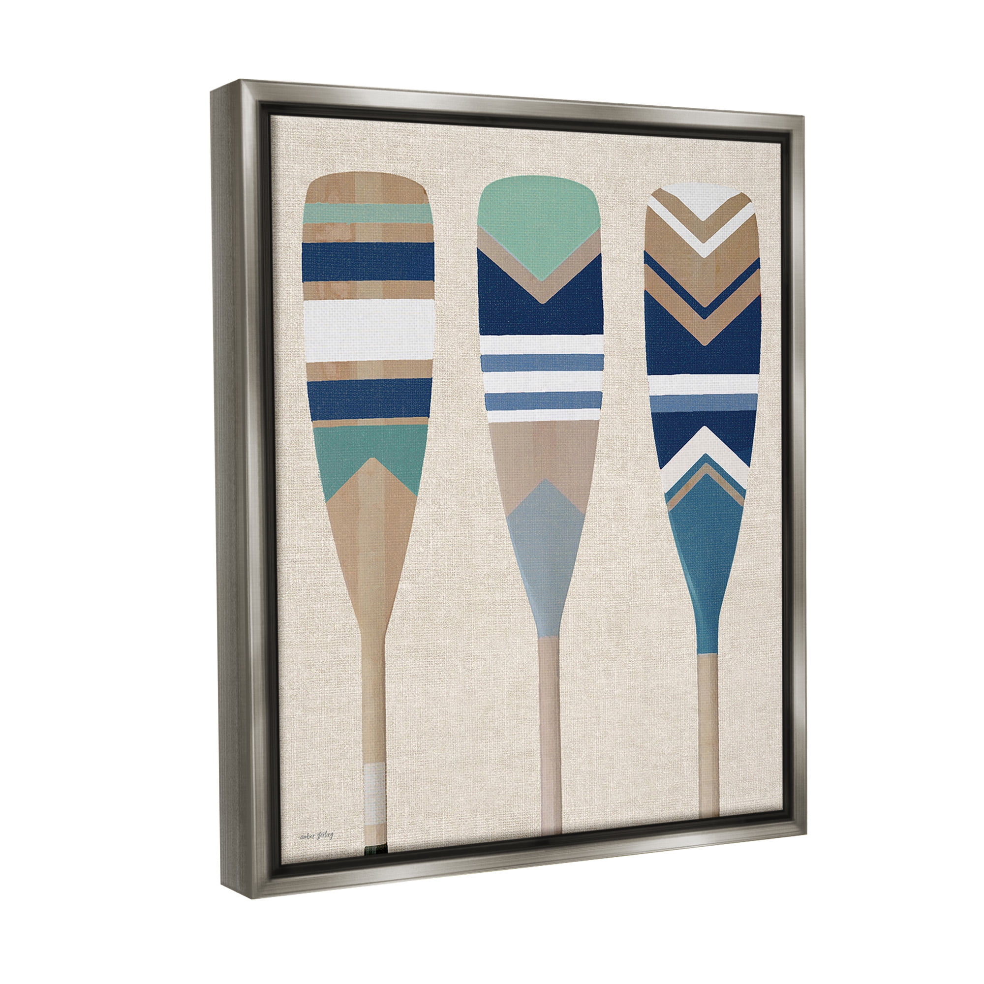 Stupell Industries Boat Oar Trio Nature Painting Gray Floater Framed Canvas Art Print Wall Art, 25 x 31