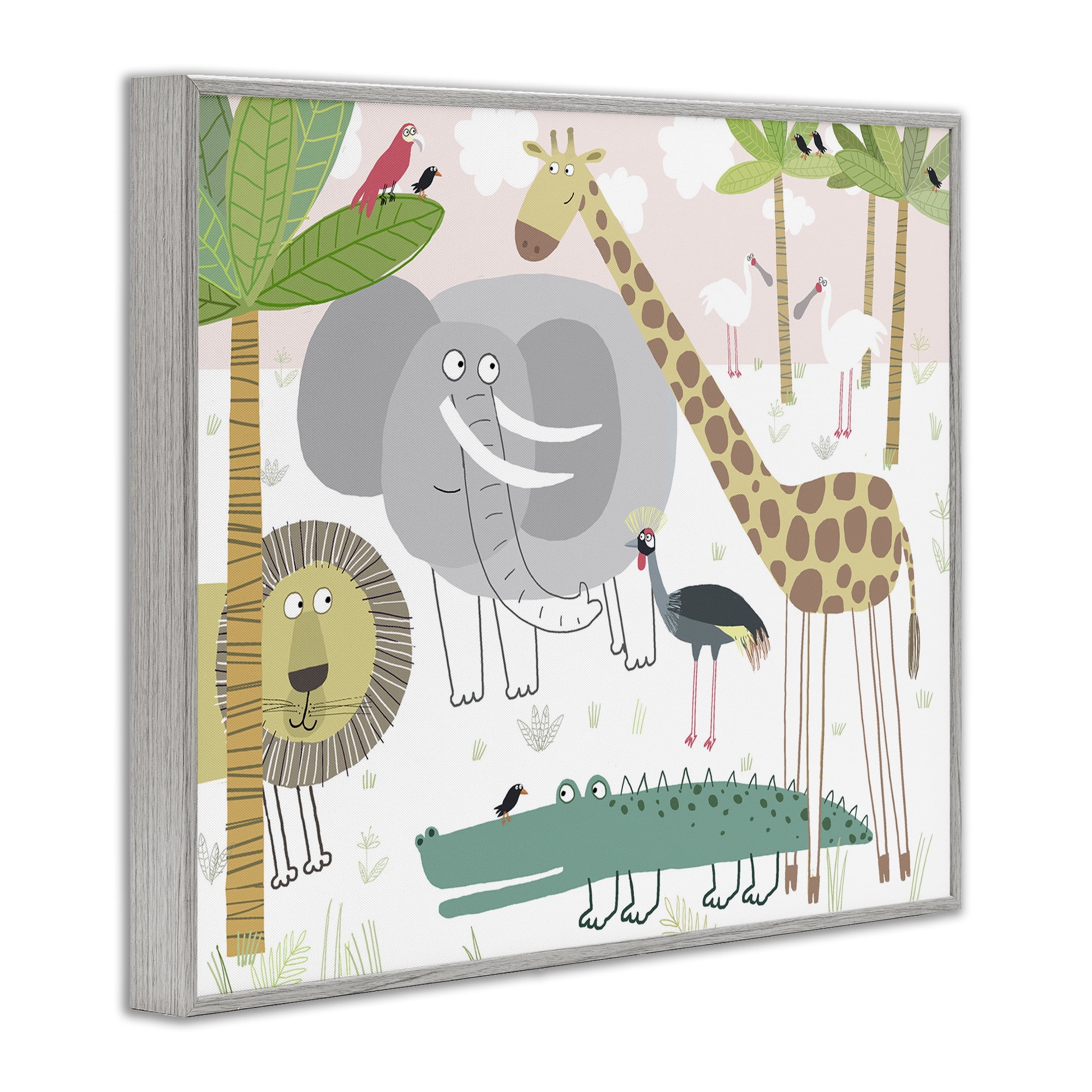Stupell Industries Safari Animals Out and About Gray Framed Giclee Art, design by Carla Daly