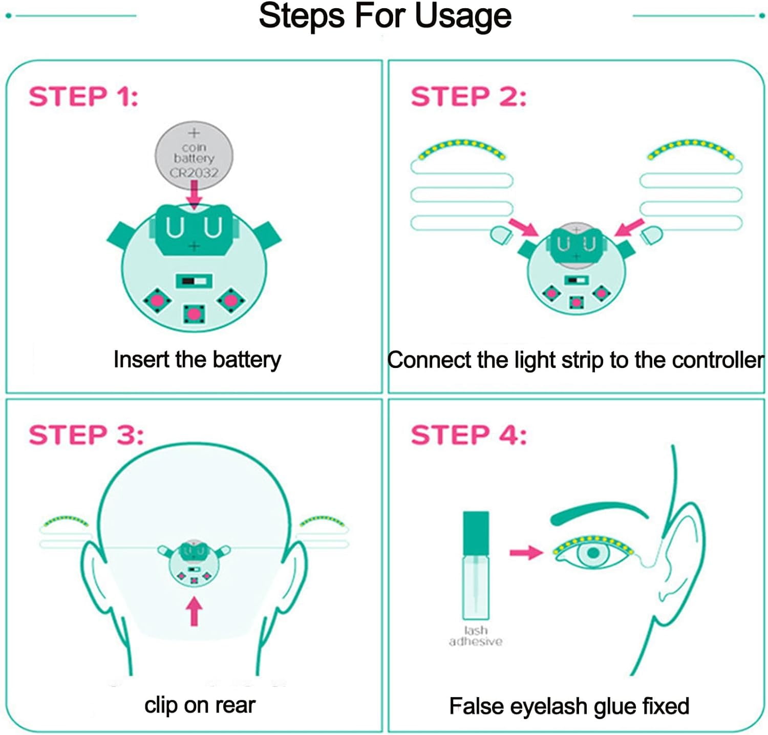 LINLIN LED Light False Eyelashes, Light Up Eyeliner, LED Eyelashes with 8 Modes, Glowing Makeup Strip Lashes Lamp Double Eyelid Sticker, for Halloween Pub Club Bar Party
