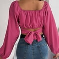 thumbnail image 5 of Titcea Tops for Women Trendy Lantern Sleeve Waist Chiffon Round Neck Long Sleeve Blouses Cute Sexy Casual Shirts, 5 of 8