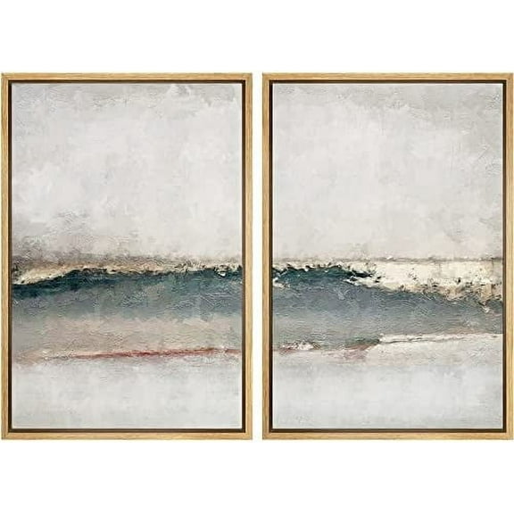 MUDECOR Framed Canvas Print Wall Art Set Watercolor Pastel Gray Teal Landscape Abstract Shapes Illustrations Modern Art Decorative for Living Room, Bedroom, Office - 16"x24"x2 Natural