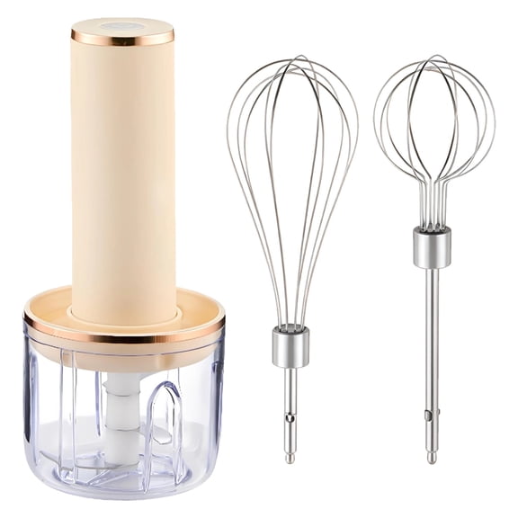 4-in-1 Cordless Hand Mixer Set, Electric Whisk with Food Chopper Cup, Type-C Charging, Electric Whisk, Mini Food Chopper, Milk Frother, Beige
