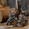 thumbnail image 3 of Womens Vintage Ankle Boots Floral Embroidered Retro Combat Western Booties Lace up Cowboy Cowgirl Fall Winter Dress Shoes, 3 of 8
