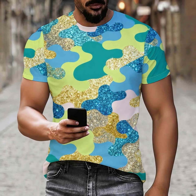 Ceisia Men's Slim Fit Glitter Camouflage Print Crew Neck Short Sleeve Casual T-Shirt Gifts
