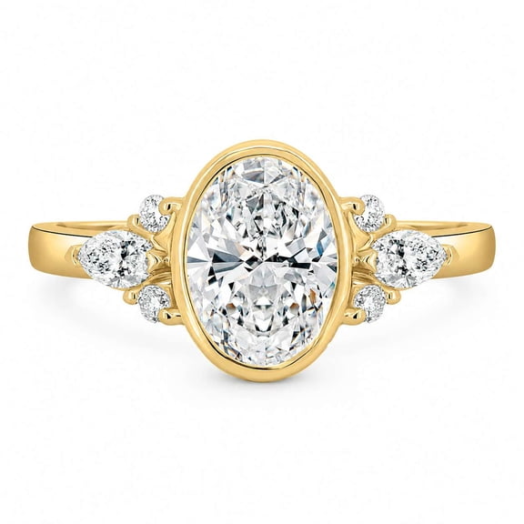 vylahjewellery Oval Moissanite Ring, Bezel Engagement Ring for Women,Bezel-Set Round & Marquise Side-Diamonds