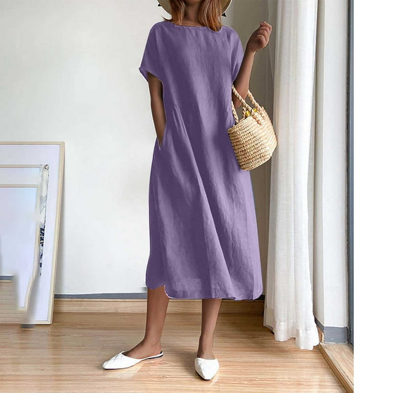 Cagogo Summer Cotton Linen Maxi Long T Shirt Sundresses for Women Plus Size  Short Sleeve Crewneck Plus Size Wedding Guest Dress Plain Flowy Elegant  Black Evening Dress - Walmart.com
