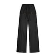 thumbnail image 5 of QATAINLAV Women Linen Summer Pants Loose Casual Wide Leg Beach Pants High Waisted Drawstring Vacation Trousers with Button Flap Pockets Black S, 5 of 8