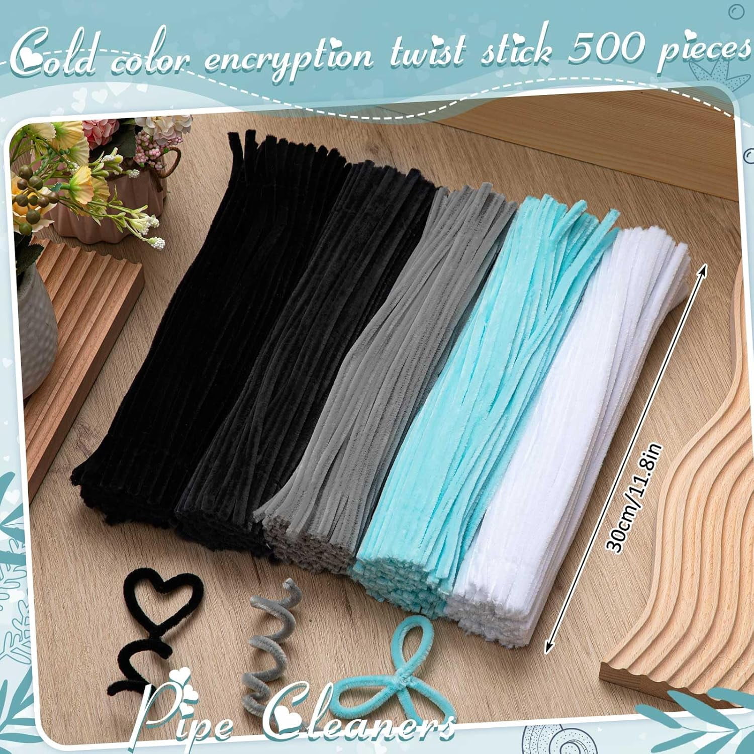 EP 500 Pieces Pipe Cleaners Chenille Stems for Flowers Craft Supplies Bulk Fluffy Fuzzy Sticks for DIY Art Projects Creative Gift Wrapping Party Decorations(Dark Gothic,12 Inch)