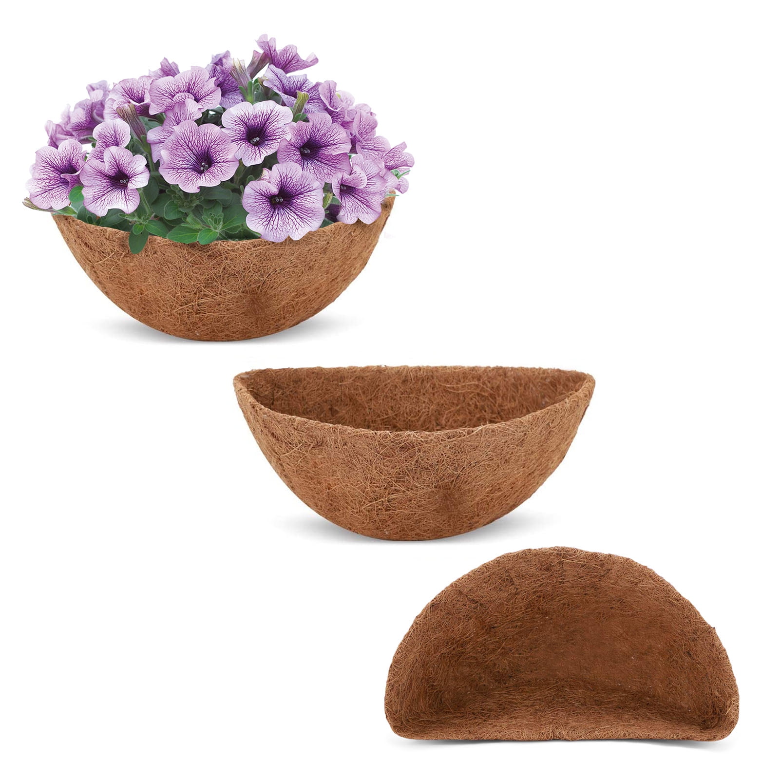 Hanging Flower Baskets 10-Inch Thick Coco Liner for planters Replacement Basket Shaped Coco Coir Fiber with Non-Woven Lining for Window Basket 