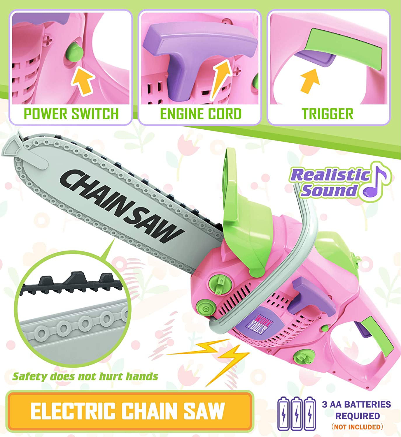 Electric Chainsaw Power Tool w/ Sounds Construction Tool Playset Kids Boys Toys 