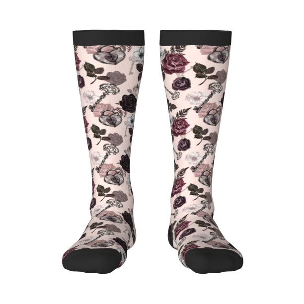 Balery Retro Red Black Roses Calcetines novedosos Calcetines deportivos Calcetines hasta la rodilla Calcetines de algodón Calcetines originales y geniales