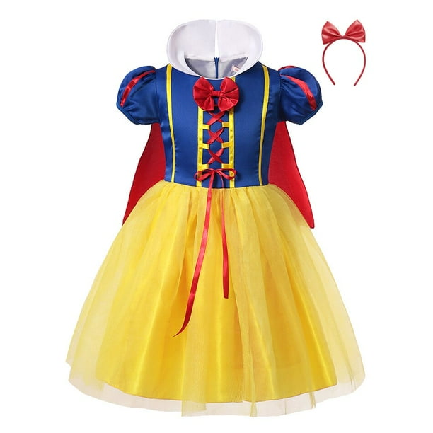 Vestido de Blancanieves de Disney para niñas, disfraz de princesa para niños con capa, vestido de baile de encaje para Halloween, ropa de fiesta de cumpleaños para niños 4T (etiqueta 120) Gao Jinjia LED