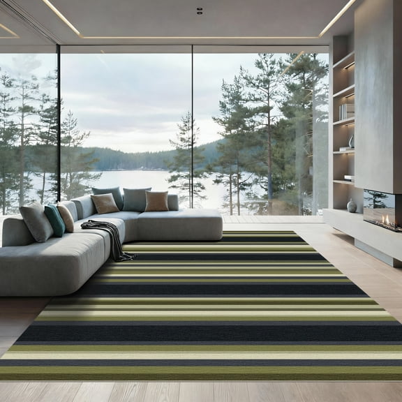 ODIKA 4' x 6' Machine Washable Non-Slip Area Rug, geometric striped High Traffic Rug, Green, 1183516