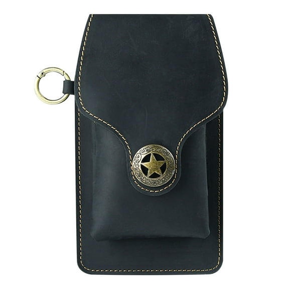 Wovilon Leather Retro Mobile Phone Bag Outdoor Sports Men'S Bag Wear Belt Mobile Phone Pocket