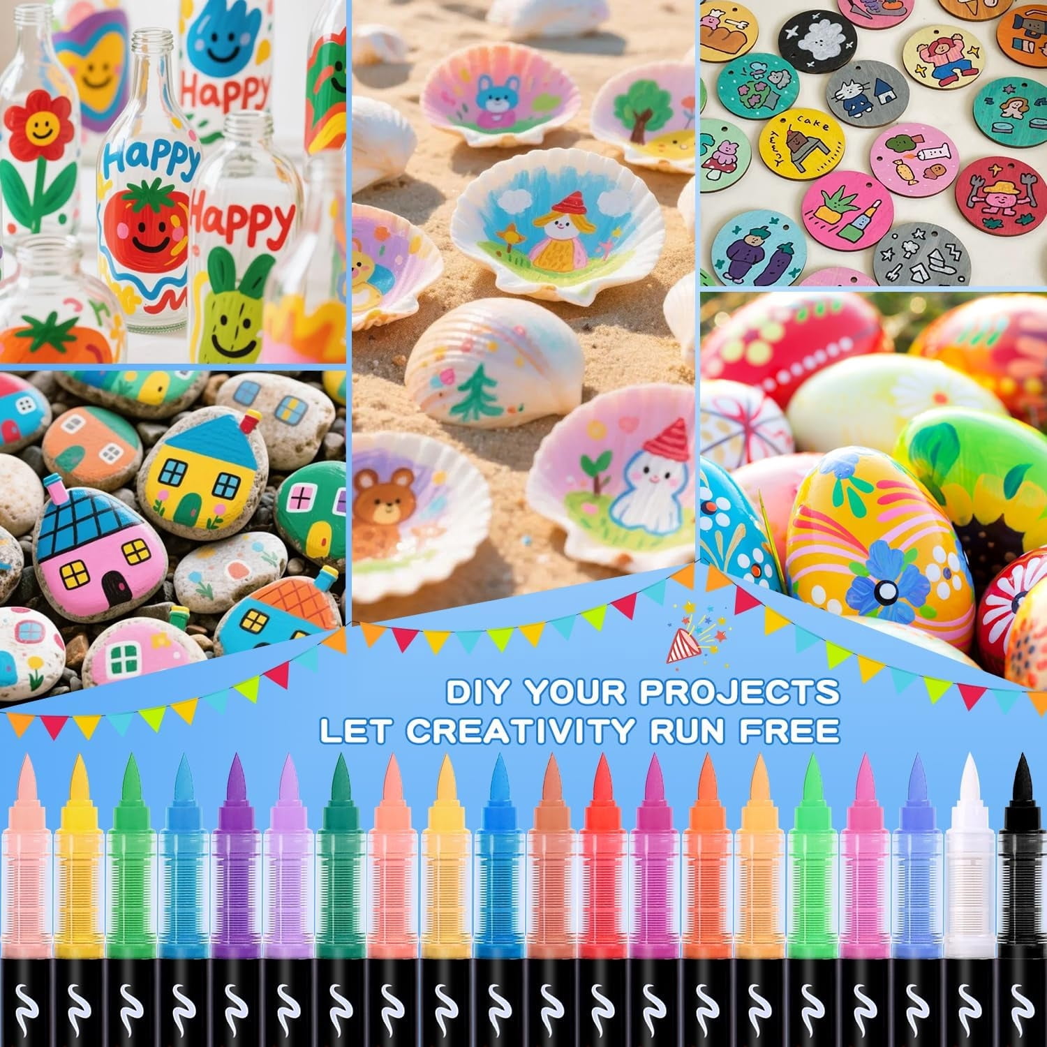 Acrylic Markers, Soft Brush Tip Acrylic Paint Pens, Quick-Drying Waterproof Acrylic Paint Markers for Canvas, Rock Painting, Wood, Stone, Glass, Ceramic, Fabric Painting, Art Supplies