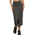 thumbnail image 1 of Falda de mezclilla larga con cremallera frontal y abertura para mujer INSPIRE CHIC, con bolsillos, color negro, 1 of 5
