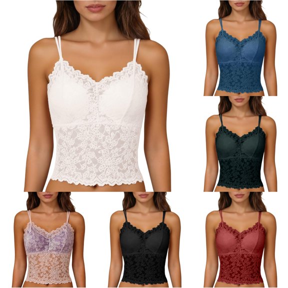 HUITKMM Womens Lace Racerback Tank Top Removable Pads Wireless Bra Cami Size M