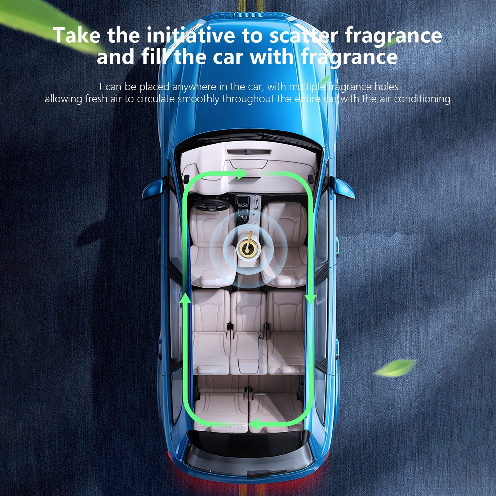 SNGMN Solar Powered Car Air Freshener, 50ml Rotating Aromatherapy Diffuser with Essential Oils, Auto Center Console Decor & Odor Eliminator for Men & Women