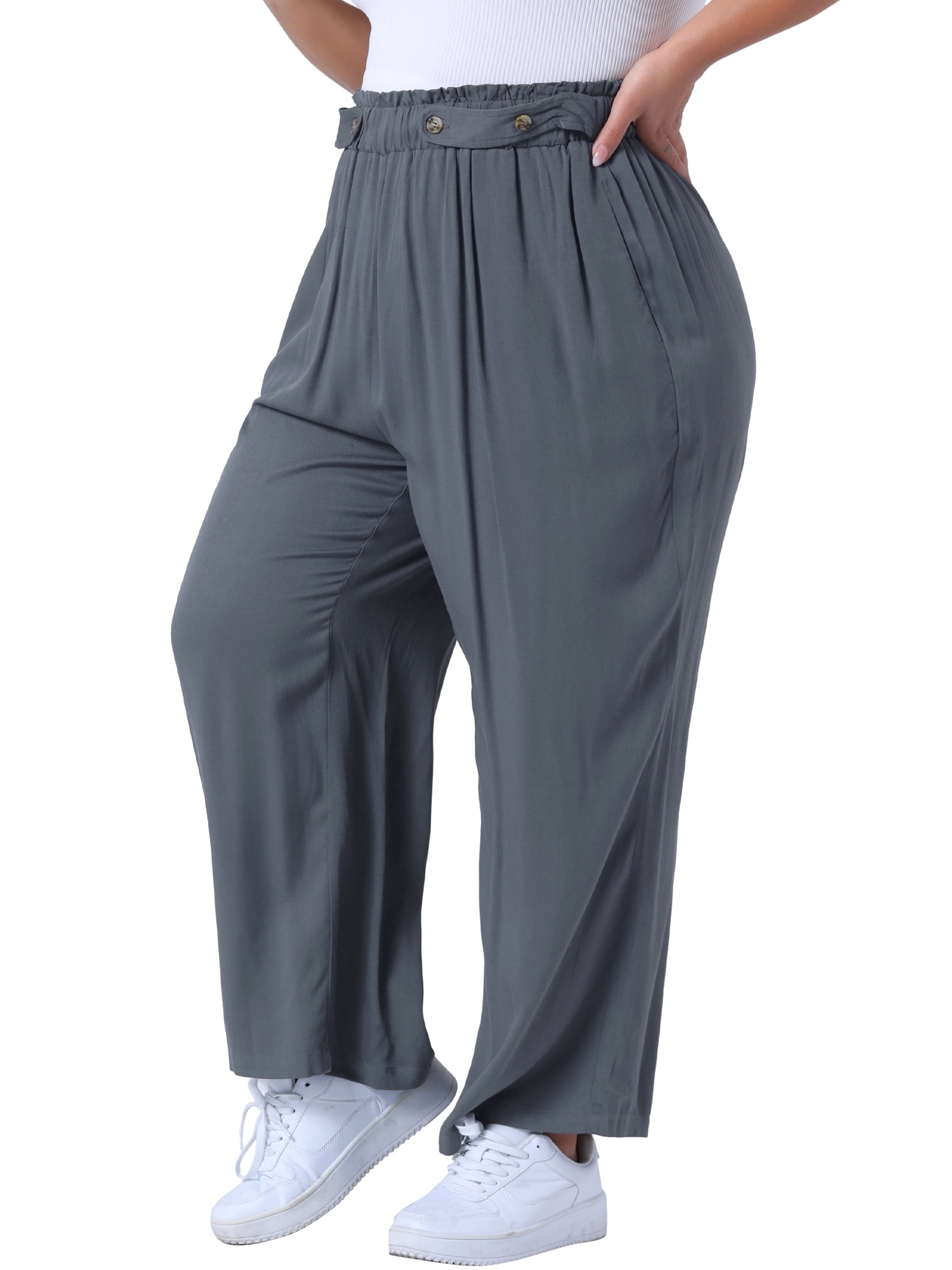 DARING DIVA Women's Plus Palazzo Stretchy High Waisted Wide Leg Pants 1X Grey