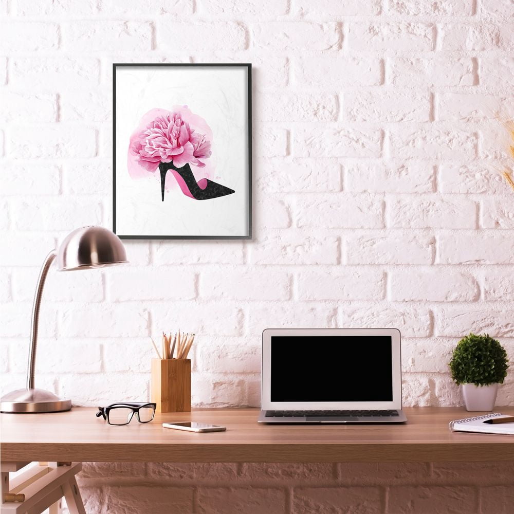 Stupell Industries Flower Heel Black Pink Glam Fashion Design Framed Wall Art by Grace Popp