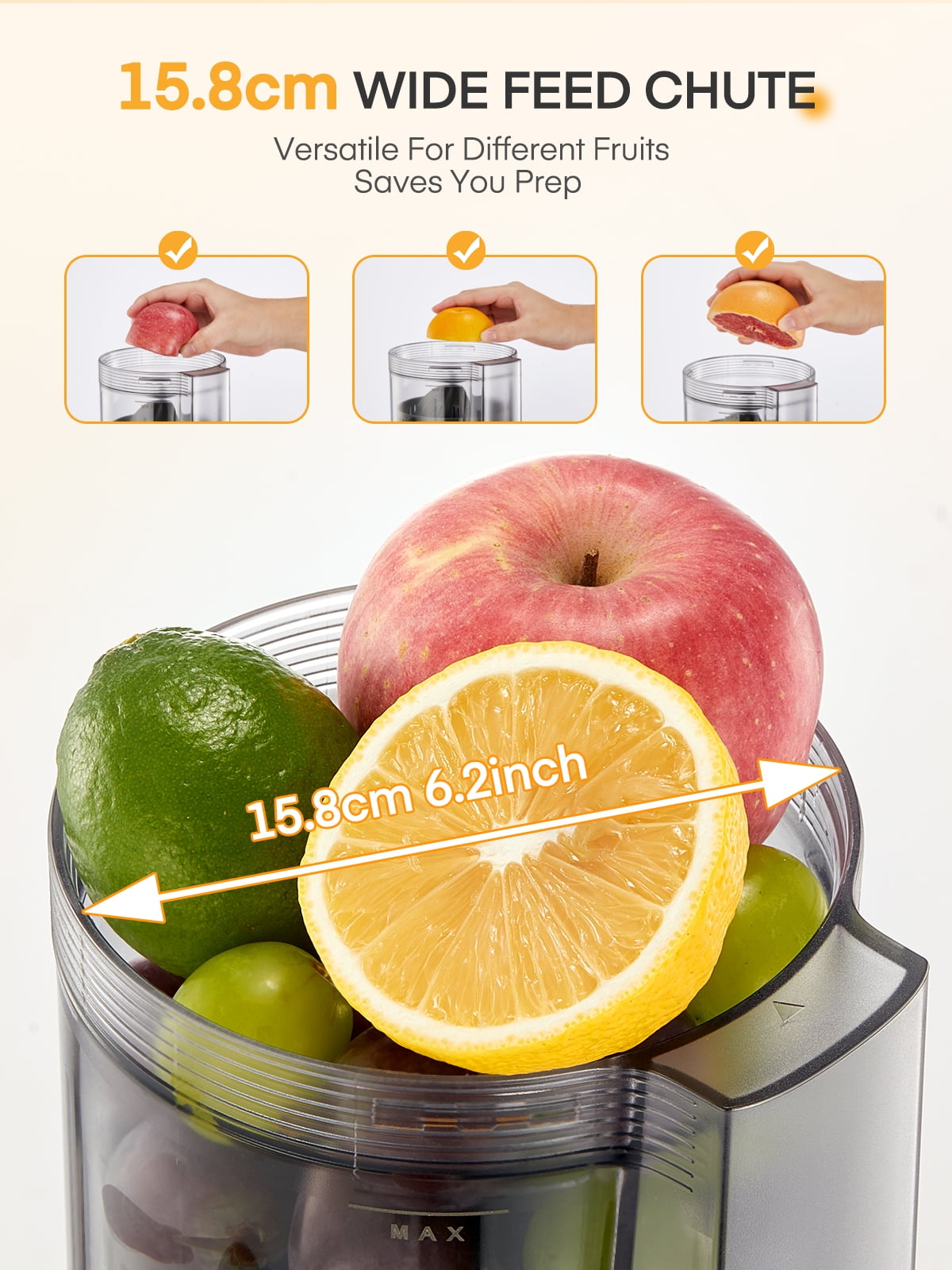 FOHERE Citrus Juicer Electric, Hand-Free Orange Juicer Machine with 2 Interchangeable Cones, ideal for Orange, Lemon, Grape, Pomegranate