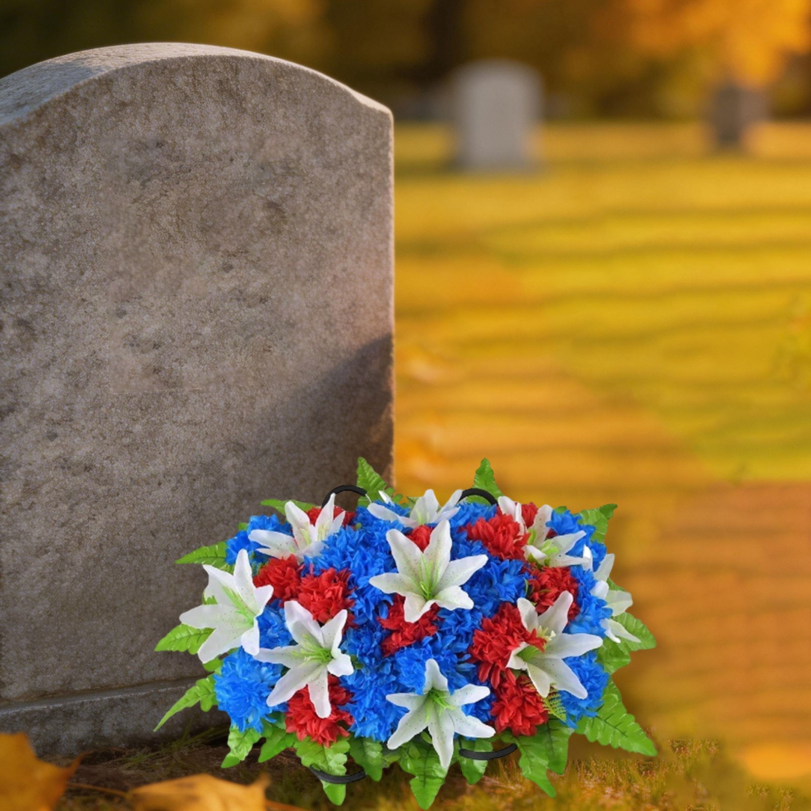 Artificial Cemetery Flowers, Headstone Flower Saddle, Grave Memorial Flowers, Large Artificial Blooms, Outdoor Tombstone Decor, Grave Floral Saddle, Realistic Faux Arrangement